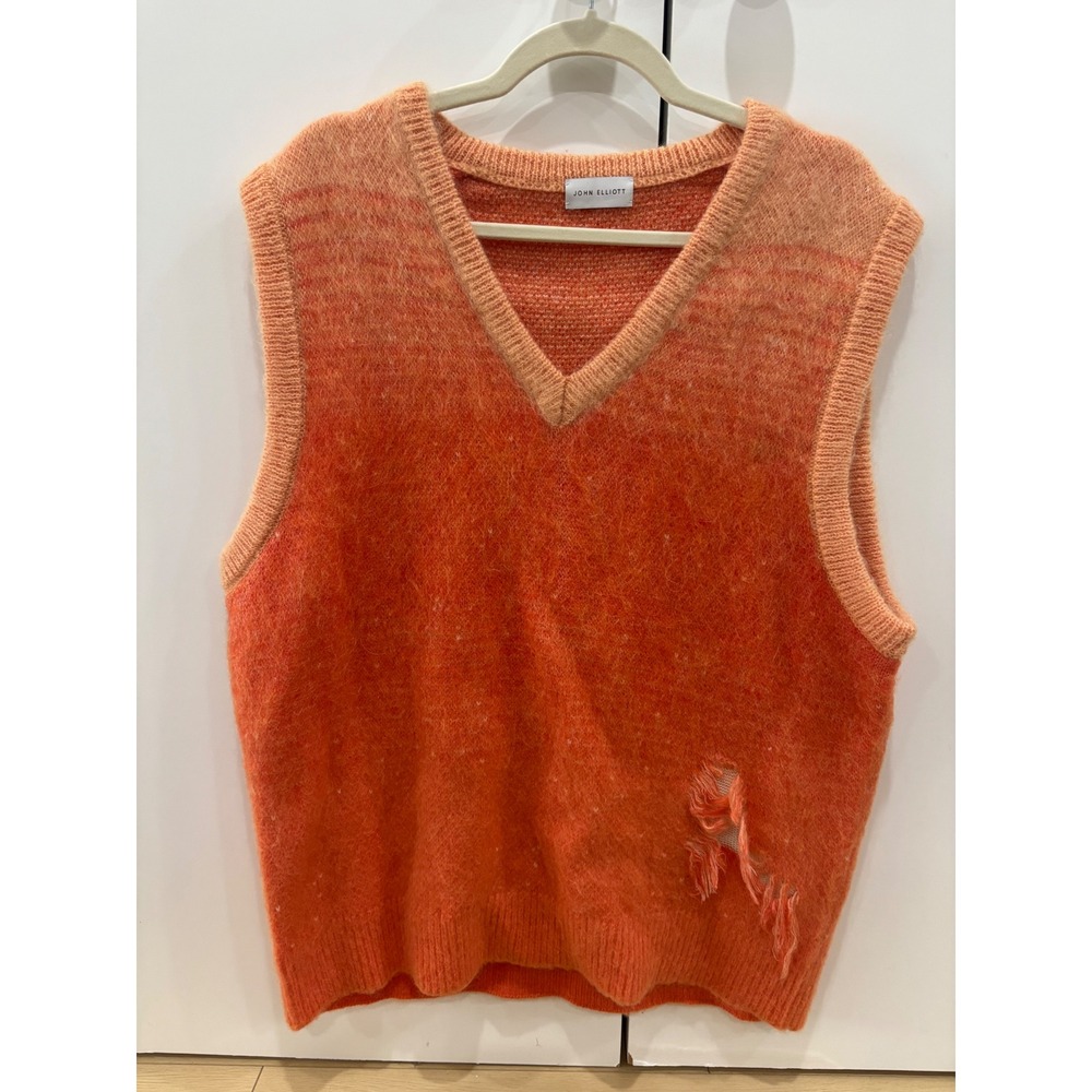 John‎ Elliott Mens Mohair Ombre Distressed Sweater Vest Orange Peach Size 2 M